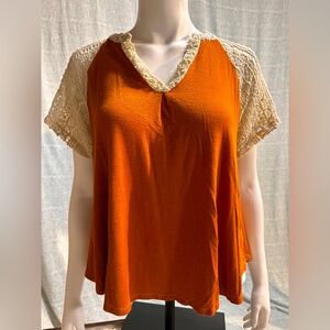 Maurices Burnt Orange Women's Top with lace short sleeves